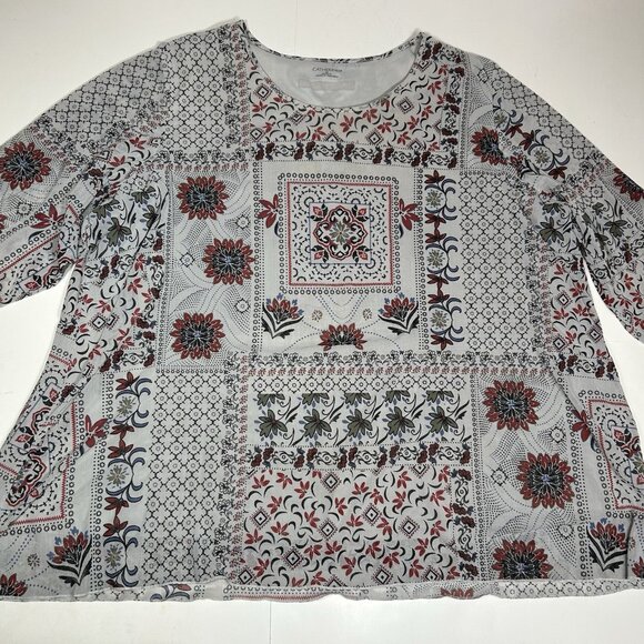 CATHERINES Women Mesh Tunic Top 3/4 Sleeve Floral Multicolor Scoop Neck Sz 4X - Picture 3 of 7